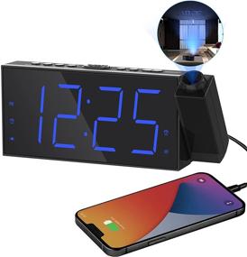 img 4 attached to Projection Digital Alarm Clock: Ceiling Wall LED Clock with USB Charger and Loud Alarm for Heavy Sleepers, Kids, and Elders, 180° Projector, Dimmer, 12/24H, Battery Backup