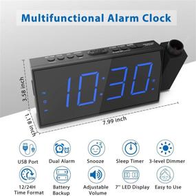 img 3 attached to Projection Digital Alarm Clock: Ceiling Wall LED Clock with USB Charger and Loud Alarm for Heavy Sleepers, Kids, and Elders, 180° Projector, Dimmer, 12/24H, Battery Backup