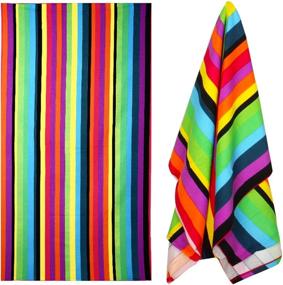 img 4 attached to 🏖️ RYGAR Extra Large Beach Towel - Oversized Beach Blanket Portable Ultra Soft Microfiber Striped Swim Bath Towel for Girls, Women & Adults - Super Absorbent - 40x70 inch - Purple