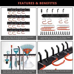 img 2 attached to 🔧 Adjustable Storage System for Garage - 64 Inch Wall Mount Garage Organizer, Tool Hanger for Garage Wall, Garden Tool Rack with 4 Rails and 16 Hooks