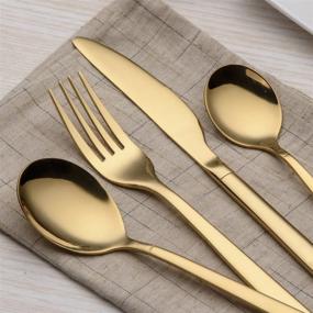 img 1 attached to Berglander 20 Piece Titanium Plated Stainless Steel Flatware Set - Golden Silverware Set with Shiny Gold Finish - Service for 4