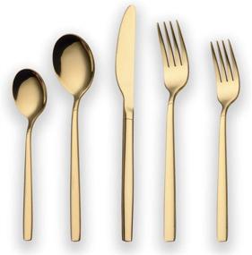 img 4 attached to Berglander 20 Piece Titanium Plated Stainless Steel Flatware Set - Golden Silverware Set with Shiny Gold Finish - Service for 4