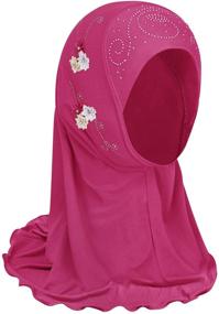 img 4 attached to Ледяной шелк мусульманское Химар хиджаб платок для девочек - цветочный арабский шарф шали обертывания на шею исламская головная повязка для детей от 2 до 7 лет
