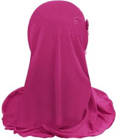 img 1 attached to Ледяной шелк мусульманское Химар хиджаб платок для девочек - цветочный арабский шарф шали обертывания на шею исламская головная повязка для детей от 2 до 7 лет