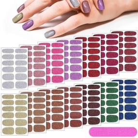 img 4 attached to Classic Colors Glitter Nail Wraps: 14 Sheets of Self-Adhesive Nail Stickers for DIY Manicure - Perfect for Women and Girls