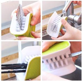 img 2 attached to 🔪 Doxishruky Non-Slip Blade Brush: Green ABS Cutlery Cleaner for Kitchen Knives - Effective Double Sided Bristle Scrubber