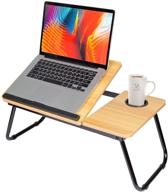 🛌 kuropy laptop bed desk: adjustable tray table for breakfast, reading & watching movies on bed/couch/sofa (brown) with foldable legs & cup slot logo