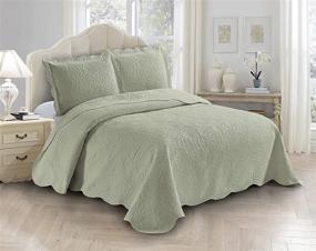 img 2 attached to 🌸 Fancy Linen 3pc Embossed Coverlet Bedspread Set: Oversized Bed Cover with Solid Floral Daisy Pattern - New Design Features Allis (Full/Queen, Light Green)