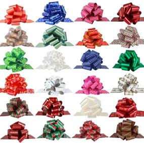img 4 attached to 🎁 PintreeLand 24PCS Christmas Wrap Pull Bows with Ribbon: 5” Wide Wrapping Accessory for Xmas Present, Gift, Florist, Bouquet, Basket, Xmas Tree Decoration