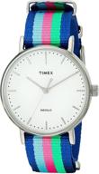 🕰️ timex women's tw2p91700 fairfield 37 blue pink green slip-thru nylon strap watch logo