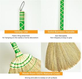 img 2 attached to 🧹 SN SKENNOVA - Asian Vintage Retro Broom Handmade with Thai Pattern, Natural Grass (Green)