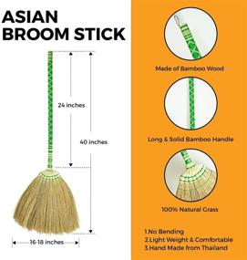 img 3 attached to 🧹 SN SKENNOVA - Asian Vintage Retro Broom Handmade with Thai Pattern, Natural Grass (Green)