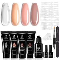 🔨 beetles poly nail extension gel kit - clear nude pink 1oz polynail colors for nail art kit with poly brush, nail clip, dual forms - tyro nail salon all-in-one french kit - easy diy at home logo