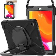 batyue ipad 10.2 inch rugged case (9th/8th/7th gen) with screen protector, rotating stand, pencil holder & shoulder strap - black logo