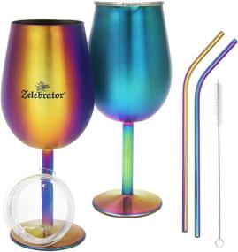 img 3 attached to Rainbow Stemmed Stainless Steel Wine Glasses, Set of 2, with Lid - 12 Oz. Double-Wall Insulated Drinkware, Shatterproof, Unbreakable - Iridescent Glassware Gift Set, Travel Goblet