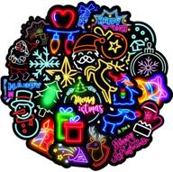 set of 50 merry christmas stickers with neon lights effect - water bottles, laptop, luggage, cup, mobile phone, skateboard decals logo
