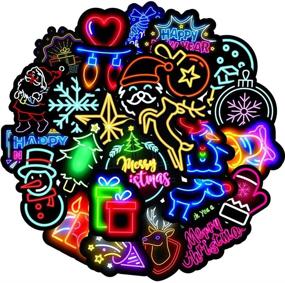 img 4 attached to Set of 50 Merry Christmas Stickers with Neon Lights Effect - Water Bottles, Laptop, Luggage, Cup, Mobile Phone, Skateboard Decals