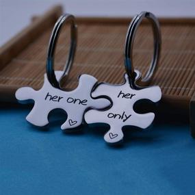 img 2 attached to 🌈 Set of 2 Gay Boyfriend Couples Keychains: Omodofo Jigsaw Puzzle Piece Jewelry for LGBT Lesbian Girlfriend, Ideal for Anniversary, Valentines Day, Wedding Gifts