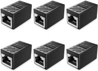 6-pack rj45 coupler ethernet cable extenders, cat7 cat6 cat5 cat5e network coupler adapter, female to female in-line, black logo