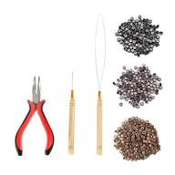 комплект инструментов для прядей волос "ultimate hair extension tools kit: pliers, pulling hook, bead device tool kits - 600 5mm silicone lined micro rings in black, dark brown, brown логотип