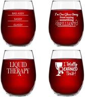 🍷 funny stemless wine glasses set of 4 (15 oz) - hilarious novelty wine glassware gift for women - perfect for parties, events, hosting - funny sayings wine lover glassware logo