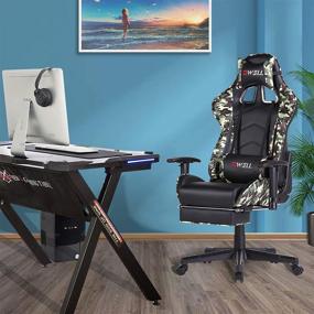 img 3 attached to 🎮 Gaming Chair for Adults with Footrest, High Back Computer Chair featuring Headrest, Massage Lumbar Support, Camo Design