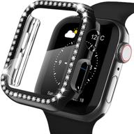💎 recoppa apple watch case 44mm series 6/5/4/se with screen protector – bling crystal diamond rhinestone ultra-thin bumper full cover protective case for women girls iwatch (black) logo