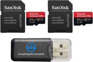 sandisk 64gb micro sdxc extreme pro memory card (2-pack) compatible with gopro hero 8 black, max 360 action cam - u3 v30 4k class 10 (sdsqxcy-064g-gn6ma) bundle including 1 everything but stromboli card reader logo