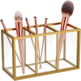 img 4 attached to 💄 FEMELI Gold Makeup Brush Holder: Organize Your Brushes with Style (3 Slots)