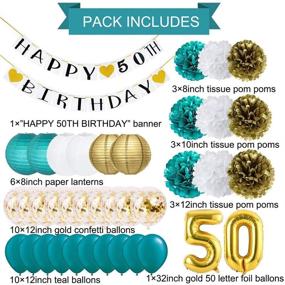 img 2 attached to 🎂 Teal Gold 50th Birthday Decorations for Women: Balloons, Pom Poms, Banner & More!