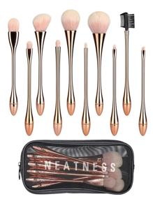 img 4 attached to 💫 SKYTREE 10-Piece Golden Makeup Brush Set: Premium Synthetic Brushes for Flawless Blending, Foundation, Powder, Blush, Concealer & Eyeshadow with Mesh Storage Case Bag