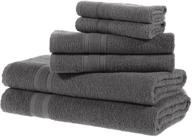 quick-dry grey towel set - 6 piece high absorbent 100% turkish cotton towels for bathroom, pool, gym, camp, travel, college dorm: 2 bath towels, 2 hand towels, 2 washcloths - bath linen set in grey logo