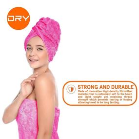 img 3 attached to 🔷 Ultra Absorbent Hair Towel Wraps for Long, Curly, Thick Hair - Fast Drying Turbans for Women, Salon and Home Shower - Pink and Blue 2 Pack