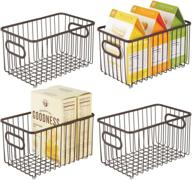 🧺 mdesign farmhouse wire grid food storage organizer basket bin - multipurpose for cabinets, cupboards, shelves, countertops, closets, bedroom, bathroom - 10 inch length, pack of 4 - bronze logo