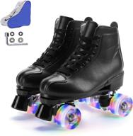 🛼 adjustable pu leather high-top roller skates for women and men - mrekar double row 4-wheels roller skates, classic shiny indoor outdoor skates with carry bag logo