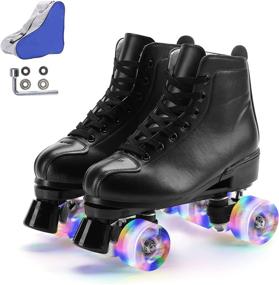 img 4 attached to 🛼 Adjustable PU Leather High-top Roller Skates for Women and Men - Mrekar Double Row 4-Wheels Roller Skates, Classic Shiny Indoor Outdoor Skates with Carry Bag