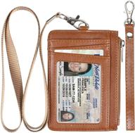 👛 teskyer minimalist wallet with neck lanyard and wrist strap- rfid blocking front pocket slim wallet for men and women, brown logo