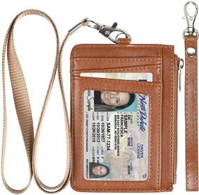 img 4 attached to 👛 Teskyer Minimalist Wallet with Neck Lanyard and Wrist Strap- RFID Blocking Front Pocket Slim Wallet for Men and Women, Brown