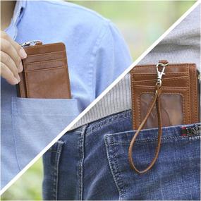 img 3 attached to 👛 Teskyer Minimalist Wallet with Neck Lanyard and Wrist Strap- RFID Blocking Front Pocket Slim Wallet for Men and Women, Brown