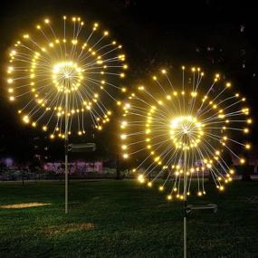 img 4 attached to 🌞 Solar Garden Lights 2 Pack, 120 LED Firework Lights with 2 Lighting Modes, Outdoor Solar Decorative Lights for Patio Walkway Pathway Backyard Christmas Party Decor, Warm White