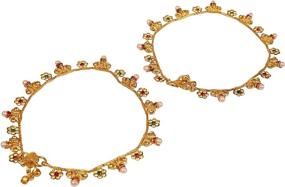 img 4 attached to Изысканные украшения для ног по мотивам Болливуда - дизайнерские свадебные браслеты "Паяль Паазеб", носочные кольца, хрустальные кристаллы из родия и серебра для женщин.