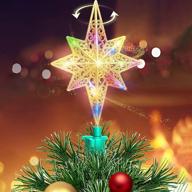 🎄 gostock rotating christmas tree topper light with colorful led lights , hollow-out glitter star tree topper for indoor christmas tree home decorations logo