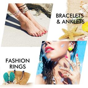 img 1 attached to 🌊 Hicarer 31-Piece Surfer Strand Wave Bracelet Set: Adjustable, Waterproof Handmade Friendship Wax Wrap Bracelet Anklet with Sunflower Braiding & Star Moon Knuckle Ring - Perfect Beach Bracelet for Girls