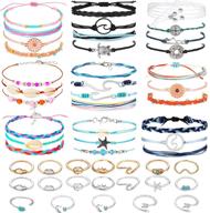 🌊 hicarer 31-piece surfer strand wave bracelet set: adjustable, waterproof handmade friendship wax wrap bracelet anklet with sunflower braiding & star moon knuckle ring - perfect beach bracelet for girls logo