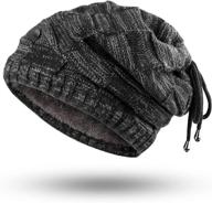 ❄️ winter slouchy beanie hat: fleece lined, knit warm soft stretch chunky skull cap for men and women with ponytail - stay cozy in style! логотип