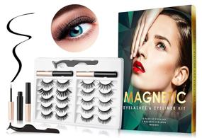 img 4 attached to Magnetic Eyeliner with Eyelashes Kit: SiouKoai 2021 Ultra-Thin 10 Magnet Pieces, Natural Look and Waterproof for Easy Wear - 3D and 8D Reusable Faux Mink False Lashes - Lightweight and Wispy