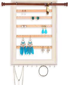 img 4 attached to 💎 White Wall Mount Jewelry Organizer Frame – Hanging Earring Display with Bracelet and Necklace Holder Rod