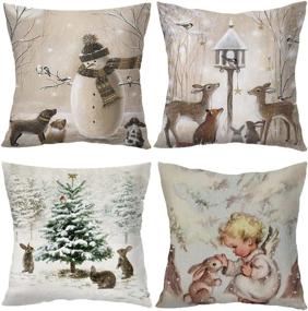 img 4 attached to 🎄 Decorative Throw Pillow Cover Christmas: 18 x 18 Inch Animal Snowman Rabbit Deer Silver Xmas Cushion Case - Set of 4 Square Pillowslip, Perfect Gift for Sofa, Patio, Bedroom Decor - Hellote Xmas, 18"x18