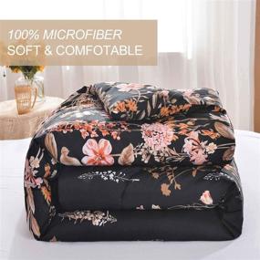 img 1 attached to 🌸 Farmhouse Modern Floral Leaf Black Print Comforter Set Queen Size 88 x 90 inch - Reversible Down Alternative Microfiber Duvet Sets for Women, Men, Teens - 3pc Bedding Sets in a Bag