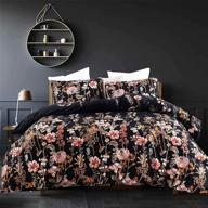 🌸 farmhouse modern floral leaf black print comforter set queen size 88 x 90 inch - reversible down alternative microfiber duvet sets for women, men, teens - 3pc bedding sets in a bag logo